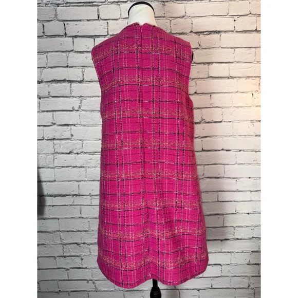 Entro Pink Plaid Tweed Scalloped Mini Dress 1990’s Y2K Gold Buttons size Large - Picture 7 of 10